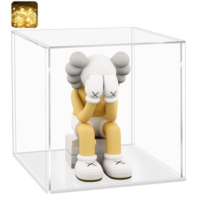 LANSCOERY Acrylic Display Case, Assemble Showcase Display Box for Collectibles, with Dustproof & Seamless Display Design, 11x11x11inch White Base