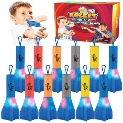 IPIDIPI TOYS Finger Rockets Foam Rocket Launcher for Kids, Party Favors, High-Flying Air Rockets, Fun Gifts for Boys & Girls, Classroom Prizes Assorted Colors, Pack of 12