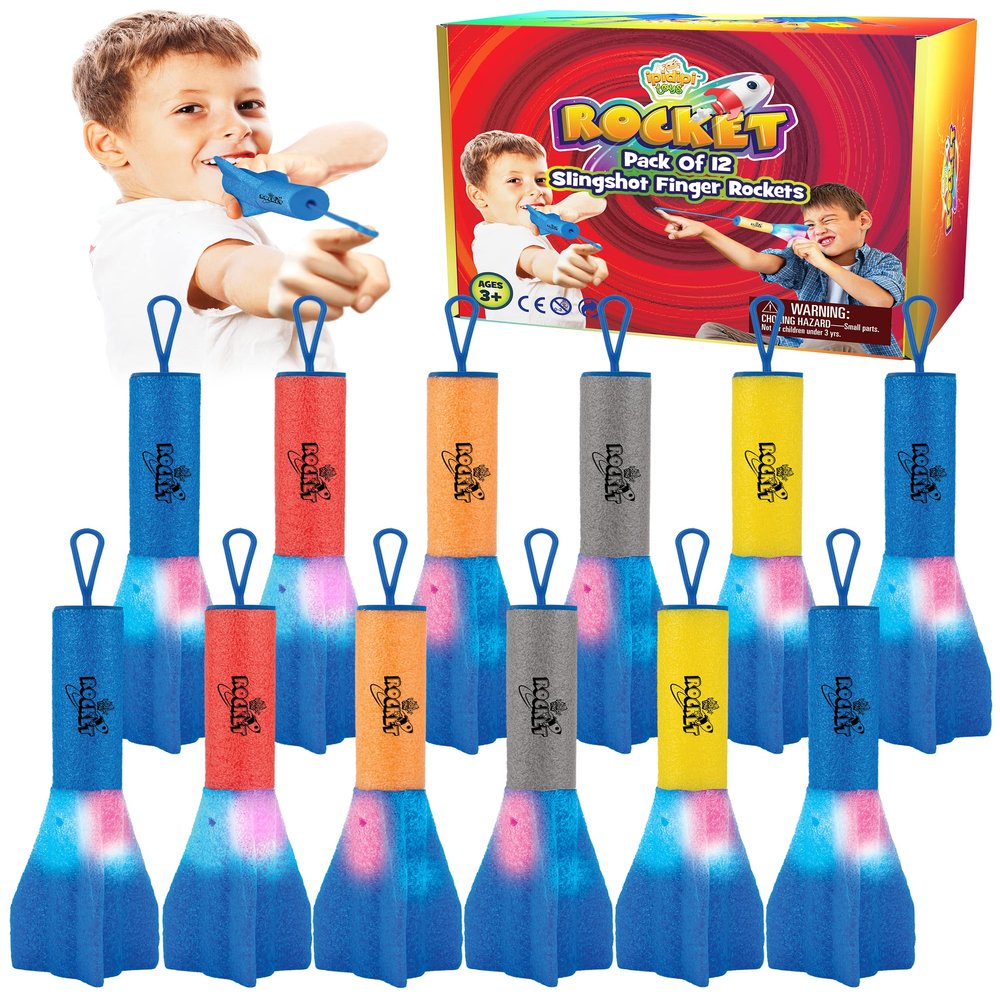 IPIDIPI TOYS Finger Rockets  Foam Rocket Launcher for Kids, Party Favors, High-Flying Air Rockets, Fun Gifts for Boys & Girls, Classroom Prizes  Assorted Colors, Pack of 12