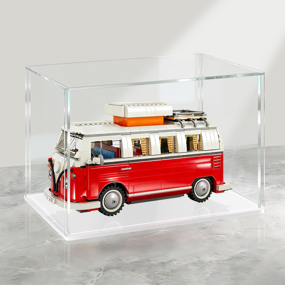 LANSCOERY Acrylic Display Case, Assemble Showcase Display Box for Collectibles, with Dustproof & Seamless Display Design, Suitable for Football 12x8x8inch White Base