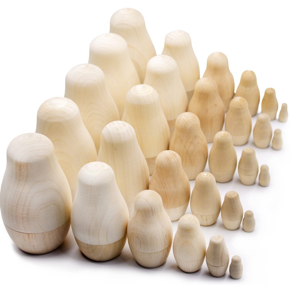 AEVVV Blank Russian Nesting Dolls 4.3" Lot of 5 Sets by 6 pcs - Unpainted Nesting Dolls - Unfinished Wood to Paint - Russian Matryoshkas to Paint