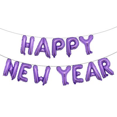 16inch Happy New Year Banner Letter 2021 Foil Balloon Banner Happy New Year Party Decoration Celebration Supplies (NEW YEAR Purple)