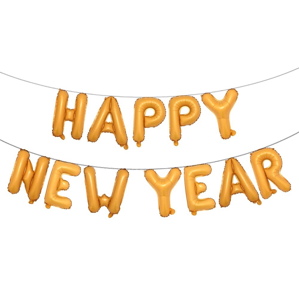 16inch Happy New Year Banner Letter 2021 Foil Balloon Banner Happy New Year Party Decoration Celebration Supplies (NEW YEAR Orange)