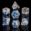 ARUOHHA Blue DND Resin Dice Set 7PCS Translucent Handmade RPG Polyhedral Sharp Edge Dice Set with Gift Box, Glitter Inclusions D and D Dice D20 D12 D10 D8 D6 D4 view 2