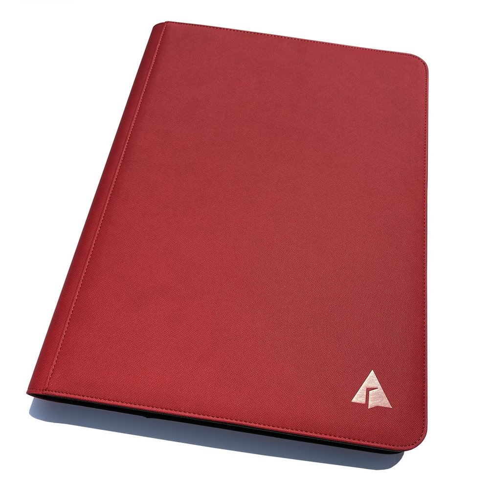 Rayvol Premium 16-Pocket 100 Card Binder, Ringless Trading Card Album Folder - Side Loading Black Page Pocket Binder for TCG -Red