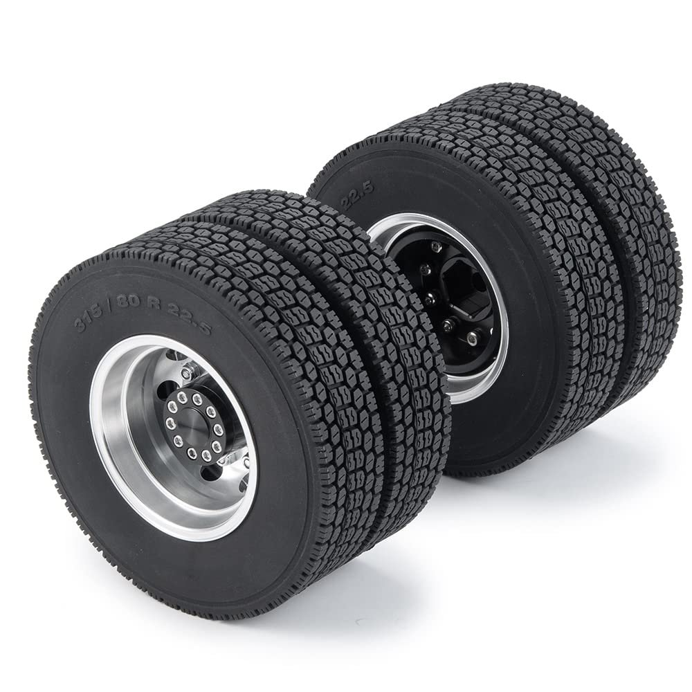 RC-Hub 2pcs RC Rear Wheels with Rubber Tires 25mm for 1/14 Tamiya Tractor Truck Trailer RC Crawler Car