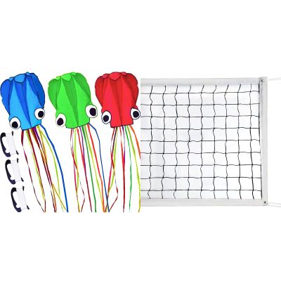 3 PK Octopus Kite, 3D Kite Long Tail Easy Flyer Kite Beach Kites People Adults Gift 3 Colors Kite for Kids Easy To Fly, Volleyball Net, Professional Volleyball Net, Portable Volleyball Replacement Net
