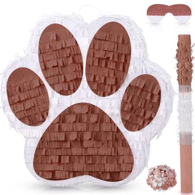 Small Dog Paw Piata Puppy Birthday Party Supplies Animal Themed Birthday Piata with Blindfold Bat Confetti for Pet Cow Themed Party Baby Shower Decorations Favors(Coffee)