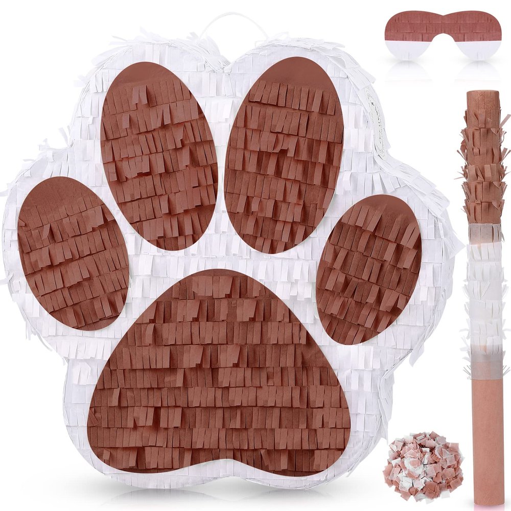 Small Dog Paw Piata Puppy Birthday Party Supplies Animal Themed Birthday Piata with Blindfold Bat Confetti for Pet Cow Themed Party Baby Shower Decorations Favors(Coffee)