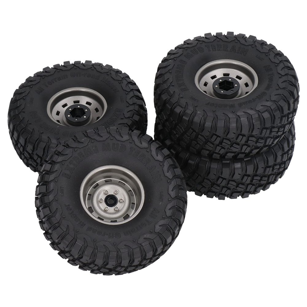 4PCS 1.7 Inch Tires Iron and Rubber RC Upgrade Accessories RC Wheel 10 Holes RC Rubber Tyre for SCX10 1/10 RC Car Parts (Grey)