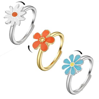 9Pcs Anti Anxiety Ring with Beads Fidget Open Rings Set for Women - Silver Fidget Ring Anti Anxiety Rings for Men Women Adjustable Fidget Rings Stress Relief Stackable Ring (C - Silver Flower 3Pcs)