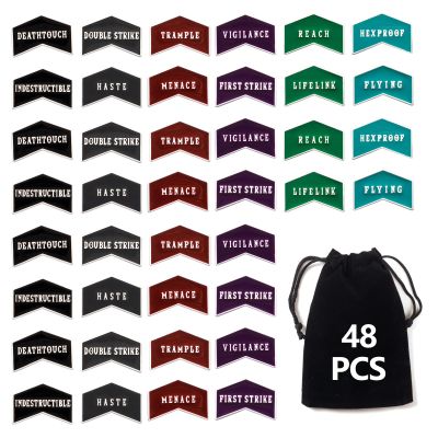 48 Pieces Magic Gathering Counters Tokens Antique Metal Buff MTG Keyword Counters Set Double Sided Compatible with MTG with Velvet Drawstring Pouch