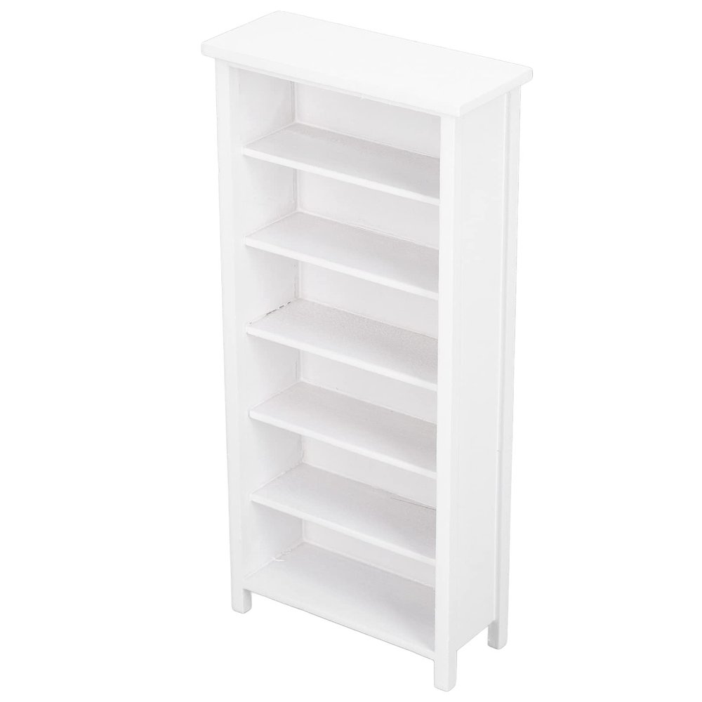 RTLR Dollhouse Book Cabinet, Simulation Decorative Dollhouse Birch Miniature Bookshelf 1:12 Scale for Childrens Home (White Bookcase)