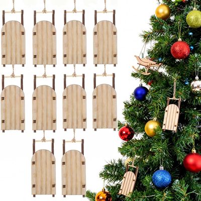 Beavorty 10pcs Christmas Sled Ornaments Unfinished Wooden Mini Sleighs Xmas Hanging Pendants for Crafts Xmas Holiday Tree Mantel Door Hanging Decoration Christmas Decor