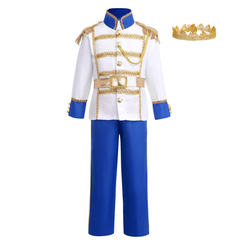 Boys Prince Charming Costume Medieval Royal Prince Outfit Prince Cosplay Party Halloween Costumes Blue01 5-7 Years