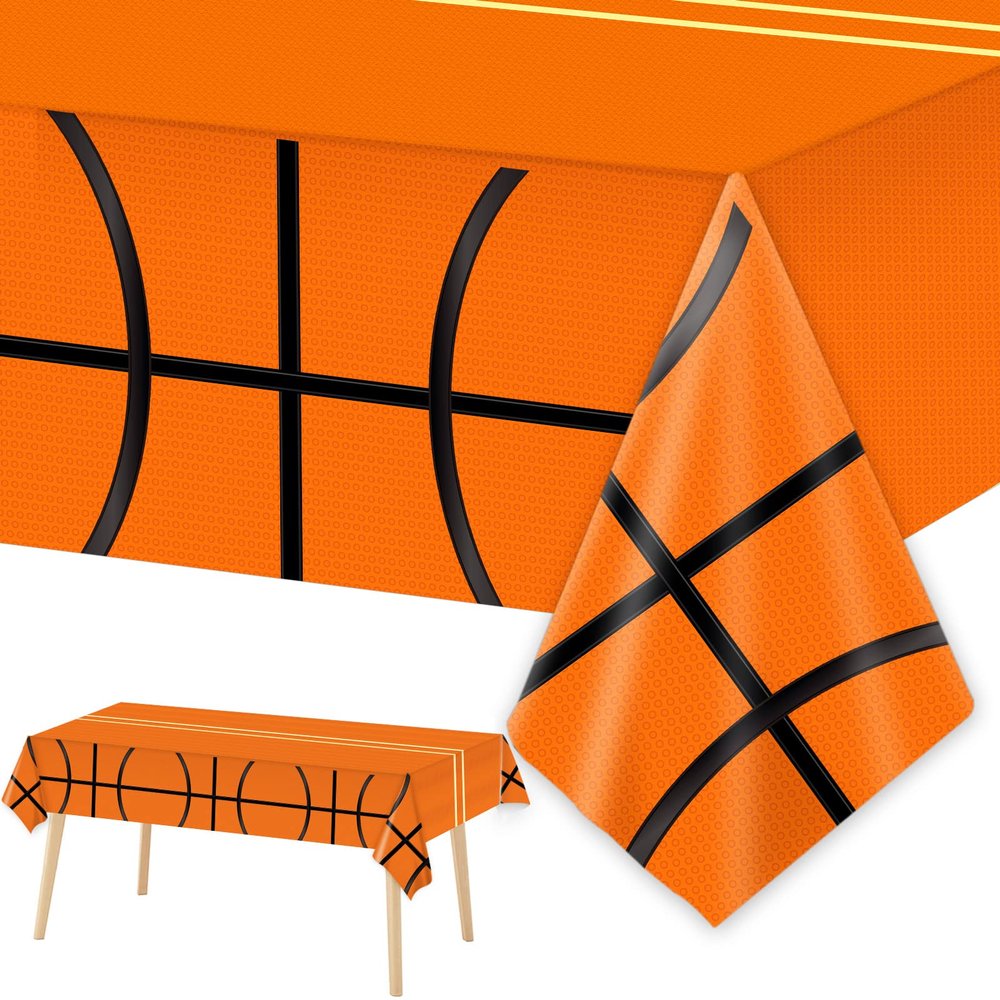 3 Pieces Basketball Tablecloths for Birthday Decorations - Plastic Disposable Sports Ball Table Covers for Rectangle Tables, Party Supplies Favors, 54 x 108 Inches