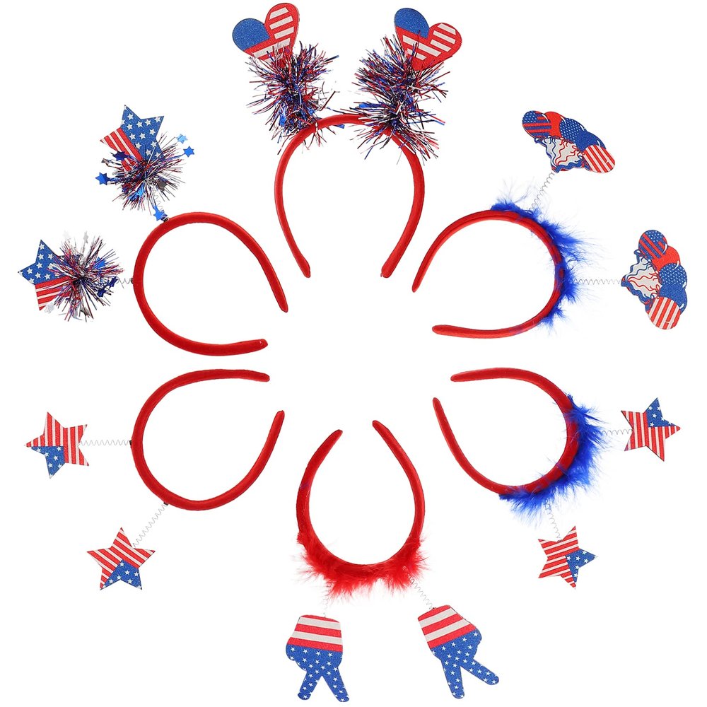 FRCOLOR 6pcs Independence Day Headband Star Headpiece National Day 4th of July Party Favors Female Headpiece Party Head Decor Uncle Usa Flag Usa Headband Tiara Tassel Plastic