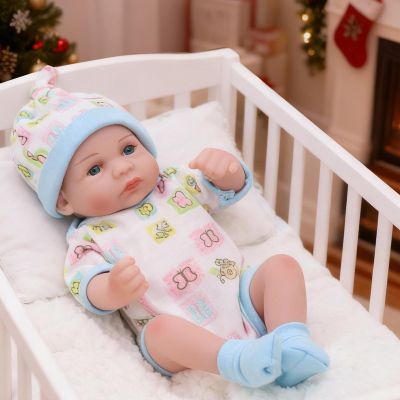 JRLCGYP Reborn Baby Boy Dolls, 10 inch Anatomically Correct Realistic Silicone Vinyl Baby Doll, Soft Body Lifelike Newborn Baby Doll Gift Set for Kids Age 3+