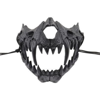 Halloween Japanese Half Mask - Tiger Mask,Ye Dragon God Black Bone Masks, Resin Skull Scary Horror Ninja Mask Costume Props