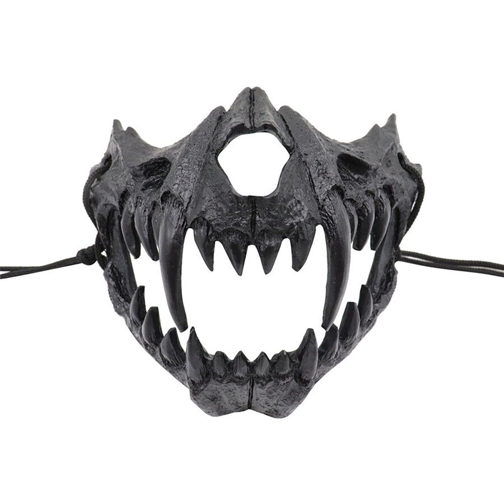 Halloween Japanese Half Mask - Tiger Mask,Ye Dragon God Black Bone Masks, Resin Skull Scary Horror Ninja Mask Costume Props