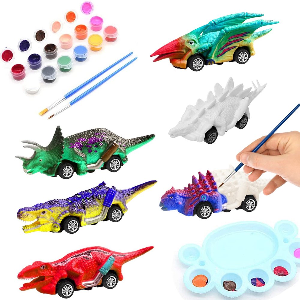 Mchochy 6 Pack Painting Dinosaur Pull Back Car Toys Arts and Crafts for Kids Age 3-12, DIY Dinosaur Painting Kits for Boys Girls Kids Christmas Party Favors Stocking Stuffers Gifts