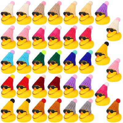 36 Pcs Mini Rubber Ducks with Hats Necklace and Sunglasses Small Rubber Float Bathtub Duckies Bulk for Shower Birthday Party Decorations Favors Carnival Gift (Hat Style)