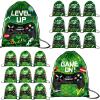 Eccliy 20 Pcs Video Game Party Favor Bags Gamer Birthday Party Drawstring Bags for Kids Boys Girls 12 x 10 Inch Gaming Goodie Treat for Game on Theme Decorations Supplies(Green,Fresh Style) view 1