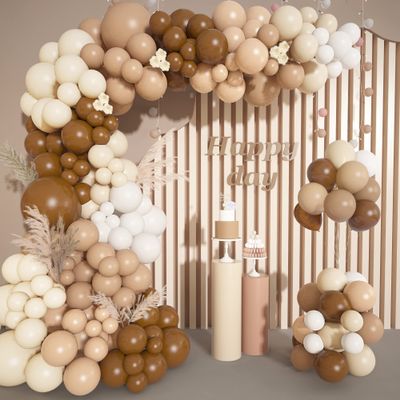 142Pcs Brown Balloons Garland Arch Kit Nude Coffee Brown Boho Blush Tan Neutral Balloons for Teddy Bear Baby Shower Neutral Woodland Wedding Jungle Safari Wild One Birthday Party Decorations