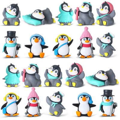 Macarrie 20 Pcs Mini Penguin Figurines Cute Penguin Characters Toys Collection Playset Christmas Winter Cartoon Figures Cake Decoration for Boy Girl Birthday Landscape Party(Cute Style)