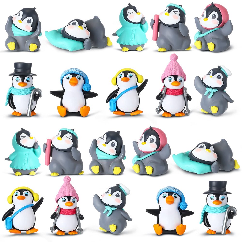 Macarrie 20 Pcs Mini Penguin Figurines Cute Penguin Characters Toys Collection Playset Christmas Winter Cartoon Figures Cake Decoration for Boy Girl Birthday Landscape Party(Cute Style)