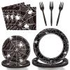 96 Pcs Halloween Party Paper Plates Napkins Supplies Set Spider Web Disposable Tableware Decorations Get Together Celebration Halloween Birthday Party Favors for 24 Guests view 1