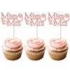 Gyufise 24Pcs Rose Gold Glitter Miss to Mrs Cupcake Toppers with Ring Bridal Shower Cupcake Picks Wedding Engagement Birthday Party Cake Decorations Supplies view 1