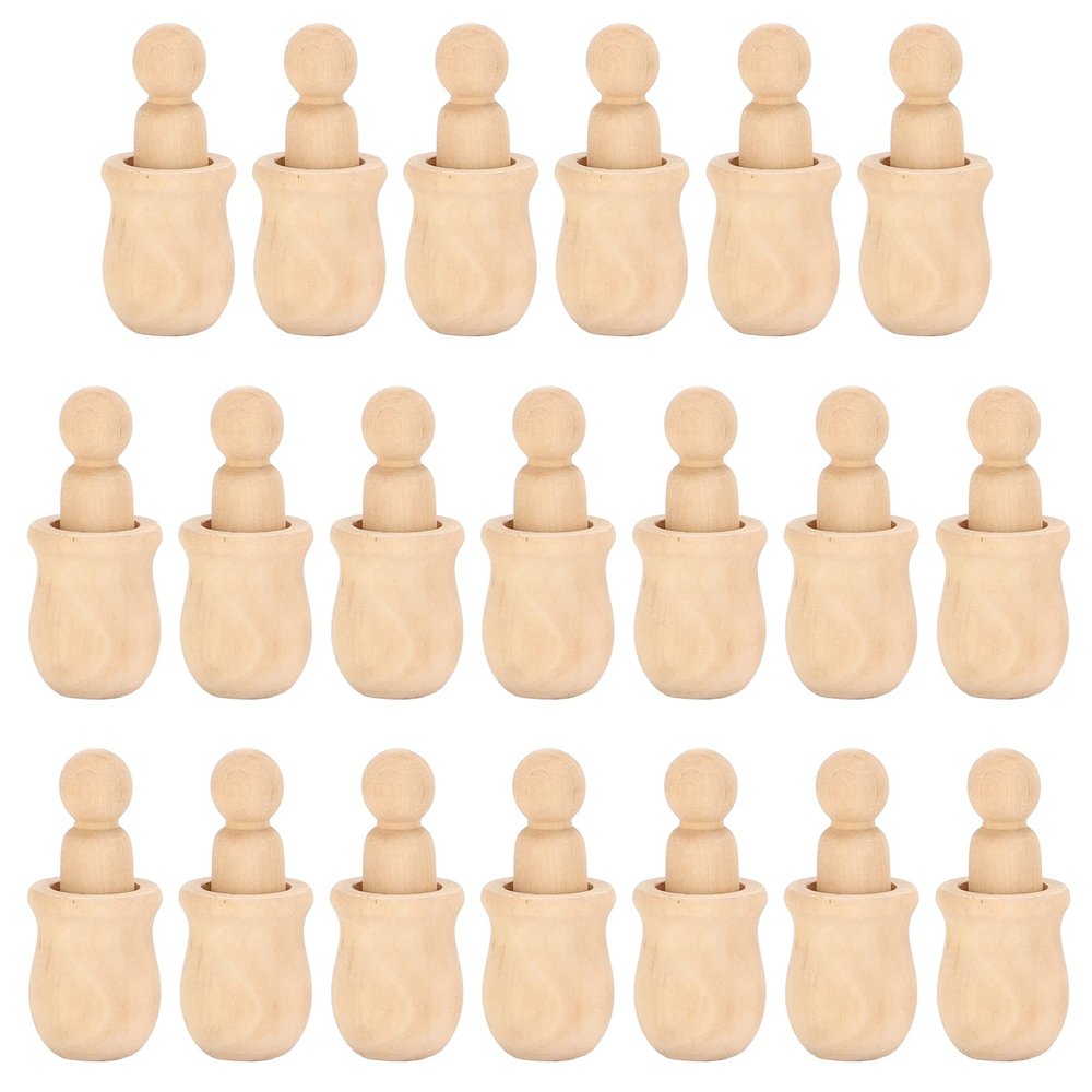20pcs Wood Peg Dolls, Wooden Peg People Unfinished for Miniature Figures, Small People Figures