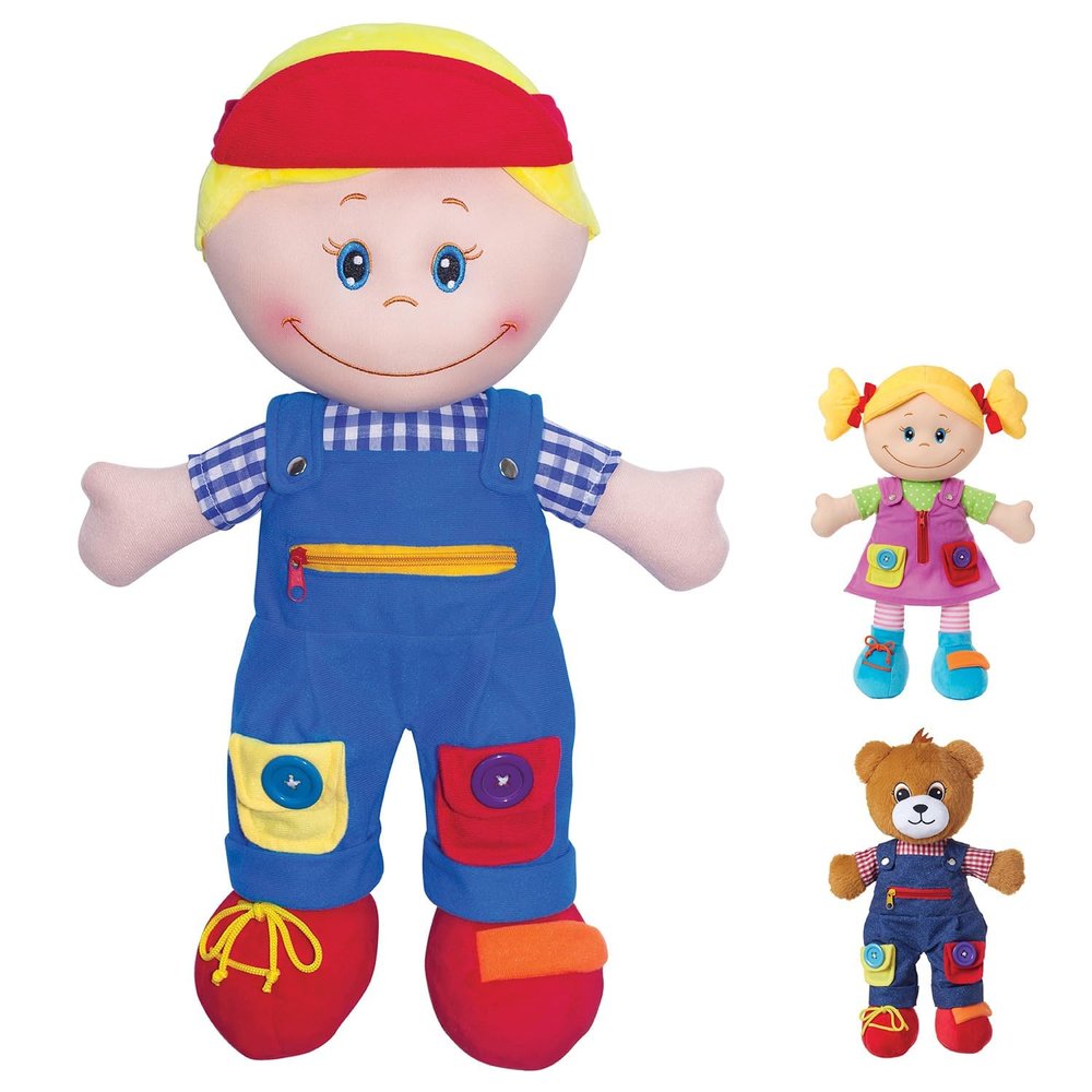 Love & Learn 17" Educational Boy Doll - Learn to Zipper, Button, Snap, Shoe Tying & Self Fasten Skills!