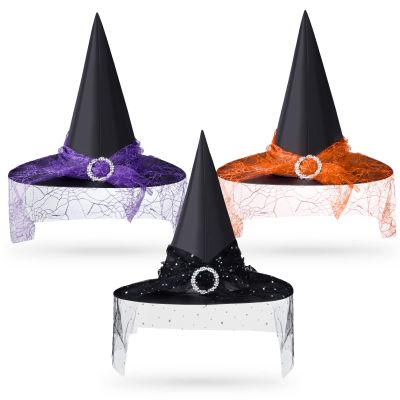 Janmercy 3 Pcs Halloween Witch Hat Witches Cosplay Accessories for Women Halloween Party Supplies, Purple, Black and Orange