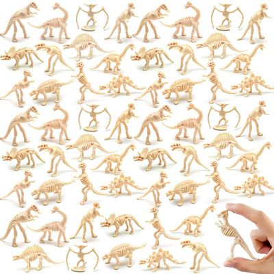 Qiuttnqn 60 Pack Dinosaur Fossil Skeletons,Plastic Figures Dino Bones,Dinosaur Skeleton Toys for Dino Sand Dig,Science Play,Party Favor,12 Styles