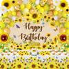 Sunflower Birthday Party Decoration Pack 111 Pcs Baby Shower Party Supplies Wedding Decor include Backdrop Tablecloth Artificial Sunflower Garland Cake Topper Balloon Garland Arch Tissue Paper Flower view 1