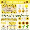 Sunflower Birthday Party Decoration Pack 111 Pcs Baby Shower Party Supplies Wedding Decor include Backdrop Tablecloth Artificial Sunflower Garland Cake Topper Balloon Garland Arch Tissue Paper Flower view 2