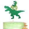 1 Pack Dinosaur 3rd Rex Happy Birthday Cake Topper Glitter T-Rex Third Cake Pick Baby Shower 3rd Birthday Dinosaur Theme Party Cake Decorations Supplies Green view 1