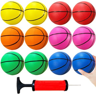12Pcs 5Inch Mini Basketballs,Colorful Rubber InflatableBasketball,Pool Kick Balls Toy with Inflation Pump for Indoor Mini Basketball Hoop,Beach Sports Game,Party Favor