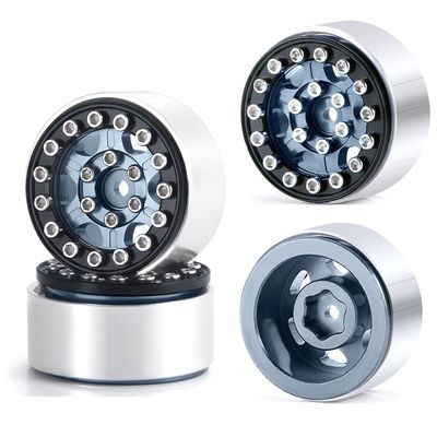 1/24 RC Wheel Rims 1.0 Beadlock Aluminum Wheels 4pcs for Axial SCX24 Deadbolt AXI90081 Gladiator JLU CRC (Titanium)
