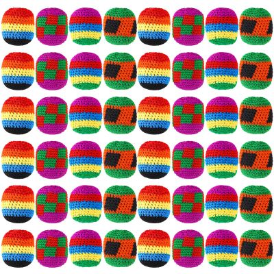 Yunsailing 48 Pieces Knit Sack Balls for Kids Knitted Kickball Soft Juggling Balls Multicolored Crochet Geometric Pattern Foot Bag Kick Sack for Kids Boys and Girls, Random Color