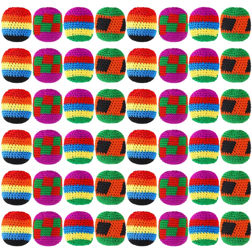 Yunsailing 48 Pieces Knit Sack Balls for Kids Knitted Kickball Soft Juggling Balls Multicolored Crochet Geometric Pattern Foot Bag Kick Sack for Kids Boys and Girls, Random Color