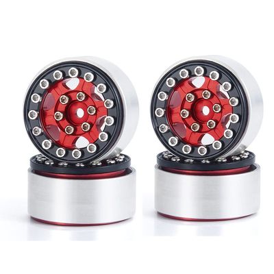 1/24 RC Wheel Rims 1.0 Beadlock Aluminum Wheels for Axial SCX24 Deadbolt AXI90081 Gladiator JLU CRC (Red)