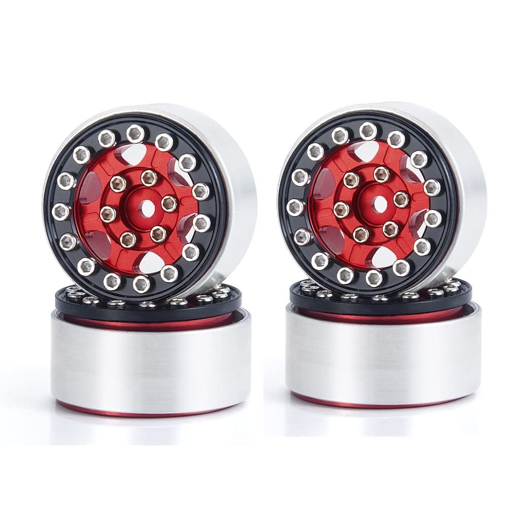 1/24 RC Wheel Rims 1.0 Beadlock Aluminum Wheels for Axial SCX24 Deadbolt AXI90081 Gladiator JLU CRC (Red)