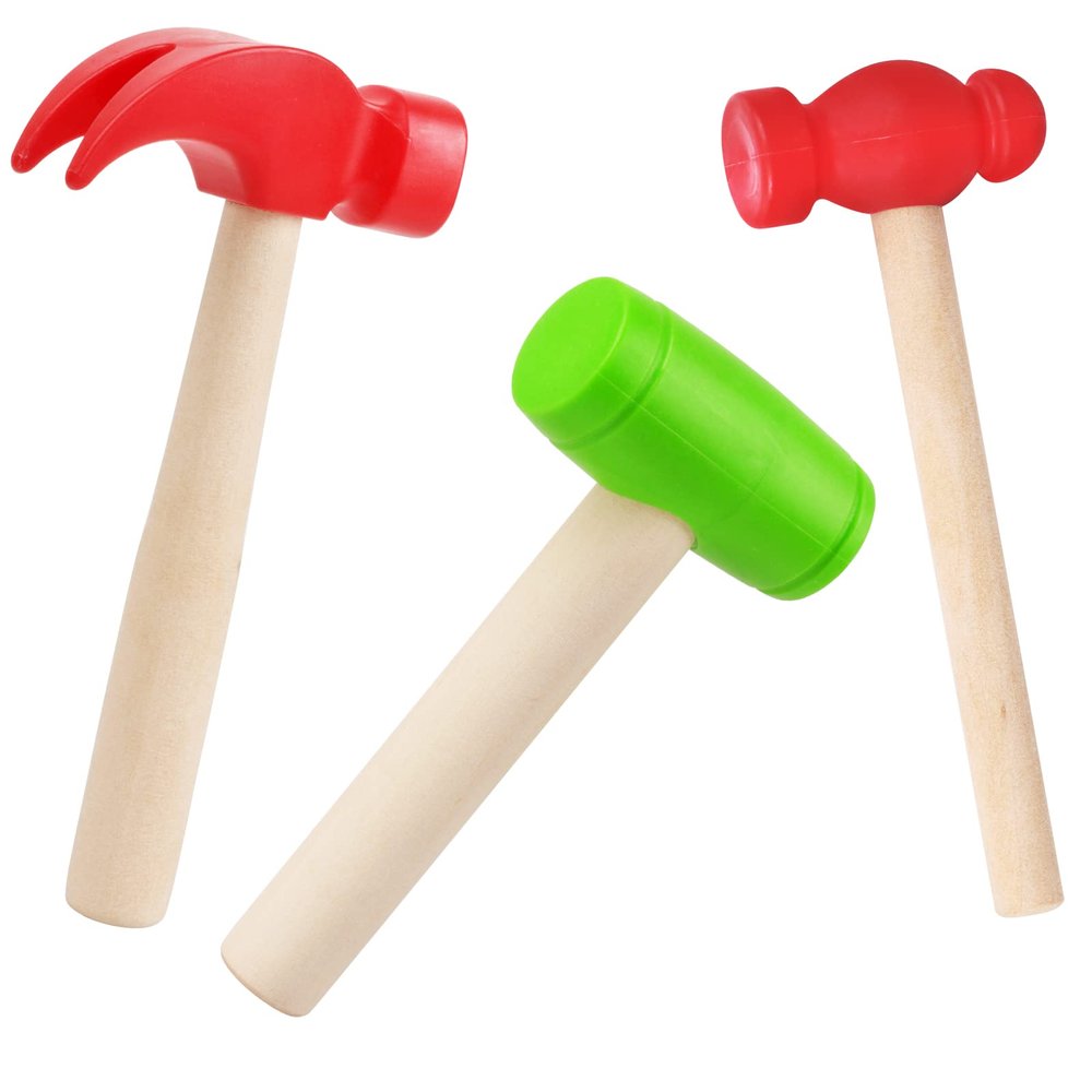 Waenerec 3pcs Wooden Mallet Toy Hammer Simulation Wooden Hammers Small Plastic Toddler Fake Hammer Portable Maintenance Kids Tools Toys Pretend for Boys Girls