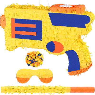 Sosation Gun Piata Small Dart Battle Party Supplies Gun War Theme Party Decorations for Piata Bundle with Wooden Stick Paper Blindfold Confetti Set for Birthday Game Decor,16.1 x 11.8 x 2.8 Inch