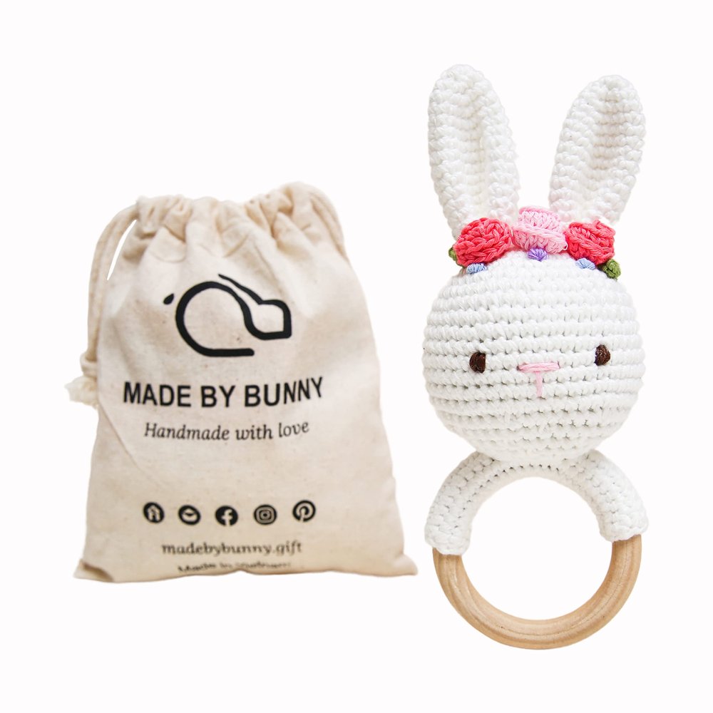 Bunny White Bunny rattles Toy for Young Children, Handmade Woolen Toy with Strict Quality Testing Process, Usable as House Decoration (White Bunny Rattles)