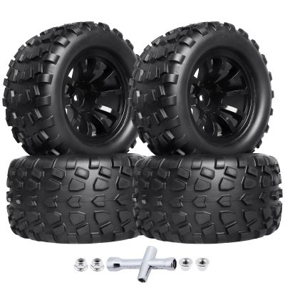 HobbyPark PreGlued Mounted 12mm Hex Hubs RC Truck Tires and Wheels 2.8 Tires with Foam Inserts for Traxxas Rustler Stampede Hoss 4x4 Redcat RC Monster Truck Set of 4 (128x67mm(HxW))