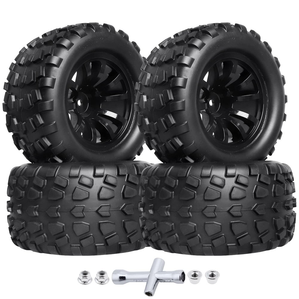 HobbyPark PreGlued Mounted 12mm Hex Hubs RC Truck Tires and Wheels 2.8 Tires with Foam Inserts for Traxxas Rustler Stampede Hoss 4x4 Redcat RC Monster Truck Set of 4 (128x67mm(HxW))